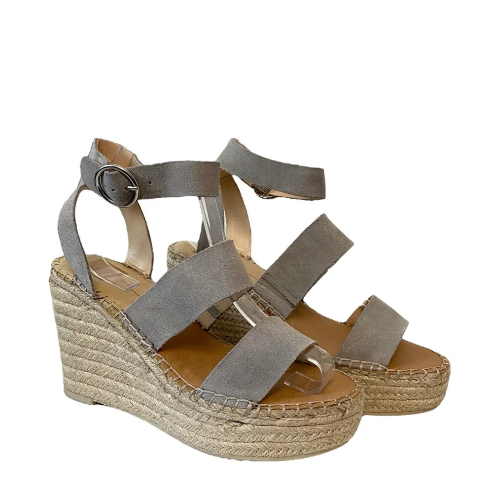 Dolce Vita Shae Platform Espadrille Spring Boho Casual Chic‎ Wedge Sandal Gray